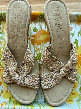 Italian Shoemakers Woven Slide Sandals Size 8 Beige Tan Braided Boho Summer
